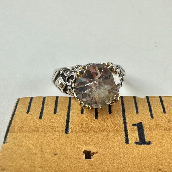 Premier Design Silver Tone Ring Size 6 Large Clear Stone & Filigree - Picture 2 of 6